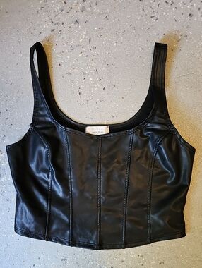 Black Faux Leather Tank Top